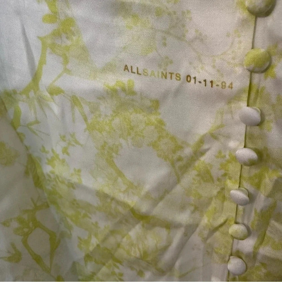 All Saints Demi Marama Dress in Citrus Yellow Short Puff Sleeve V-Neck Sz 8 NWT - Picture 4 of 9